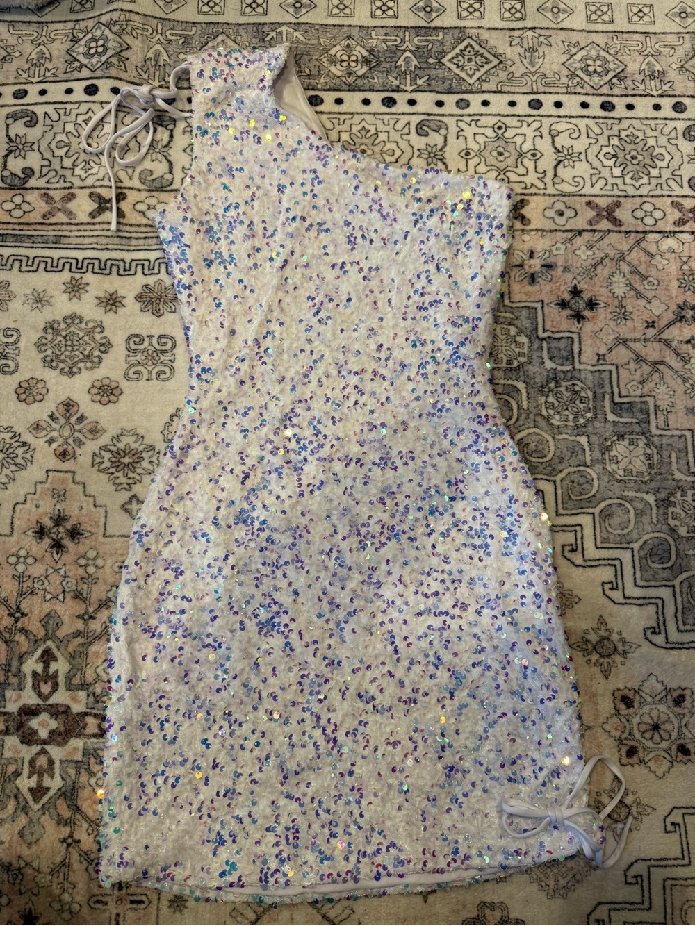 Lucy in the Sky White Iridescent Sequin One-Shoulder Dress